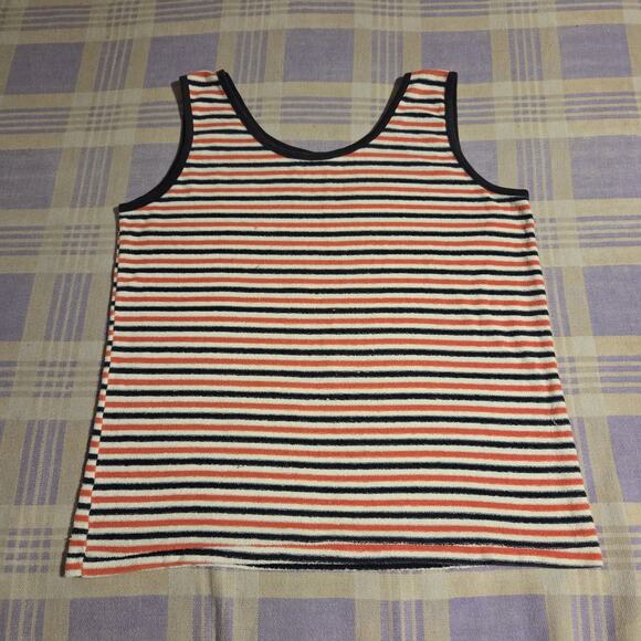 Vintage Terry Cloth Shirt 60s 70s Tank Top Summer Hippie Bohemian Peace Striped - Picture 1 of 6